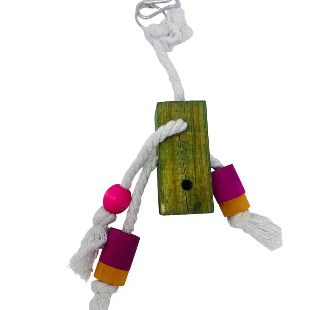 Big Wooden Block w/Cotton Rope & more Small wooden pieces on it Bird Chew Toy